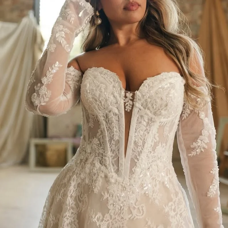 

ivory whiteAppliques Lace Wedding Dresses off-shoulder decal A-line Bridal Gowns Made Customized