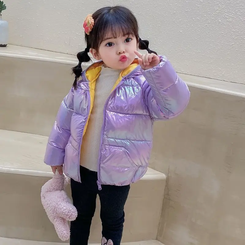 Autumn Winter Glossy Down Jackets For Girls Children Clothing Warm Hooded Outerwear For Boys Toddler Girls Fashion Coat Jacket