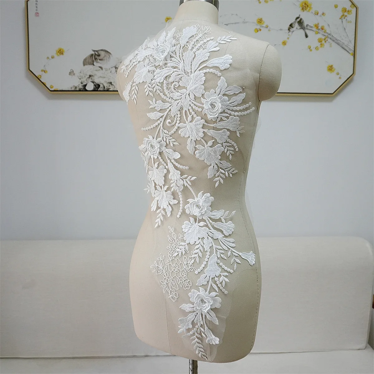 

Bridal Cotton Lace Fabric with Floral Material Hollow Out Embroidered Back Fabric Appliqued Wedding Dresses Accessories