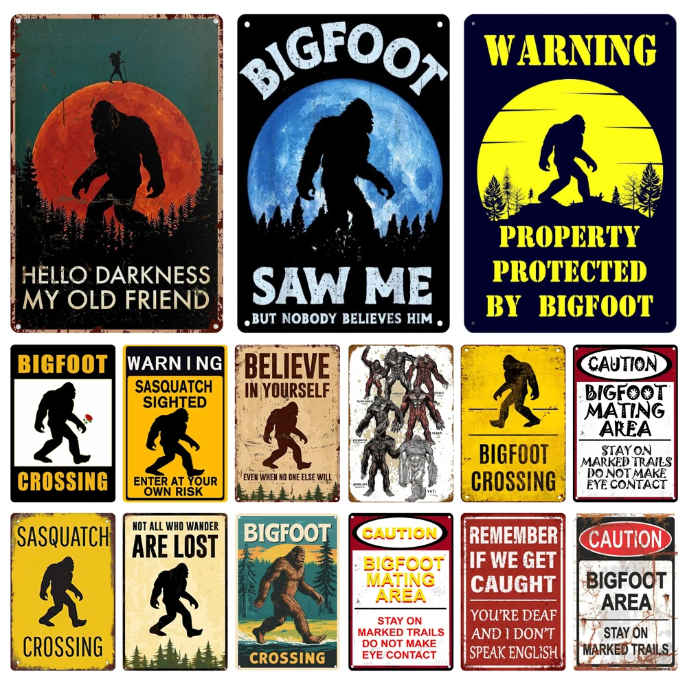 

Vintage Bigfoot Crossing Metal Wall Decor, Warning Bigfoot Area, Tin Signs, Retro Decorative Stickers, Home Decor, WY288