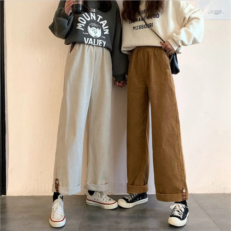 

Warm Thicken Plush Winter Corduroy Pants Women 2023 New Korean Style Straight Casual Pants Woman Loose Wide Leg Trousers Mujer