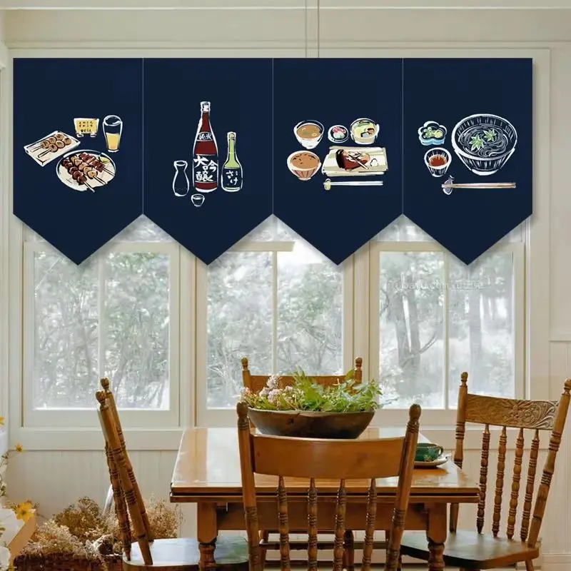 VIKAMA Japanese Izakaya Triangle Bunting Yakitori Sake Pennant Flags Banner for Restaurant Home Decor Japanese Style Hanging