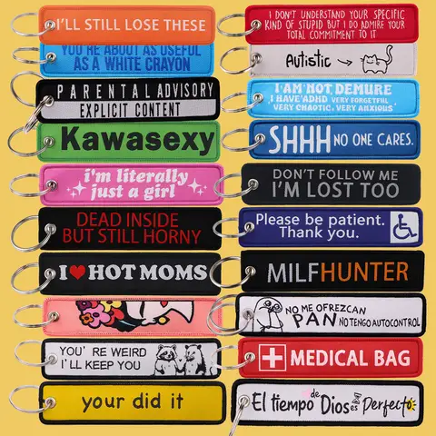 Spanish Quotes Keychain for Motorcycle Autism Key Chain for Women Men Gifts and Cars Embroidery Key Tags Funny Jewelry Gift