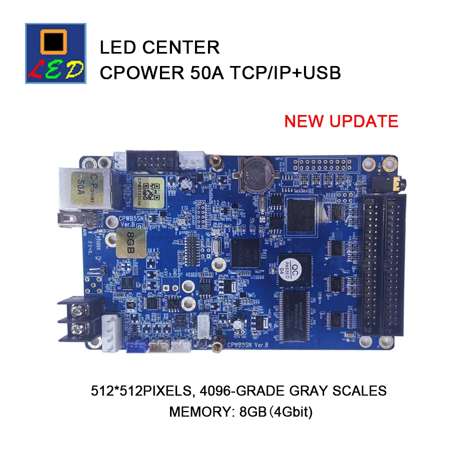 C-power 50A (Versi TCP/IP dan COM) Antarmuka HUB75, Warna Skala Abu-abu RGB Video Led Papan Induk Pengendali Layar