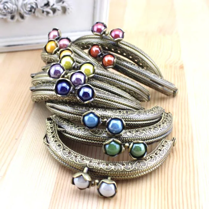 5pcs/lot 8.5cm Semicircle Lotues Beads Metal Purse Frame Kiss Clasp 10colors Frame Kiss Clasp Lock DIY Craft wallet Accessaries