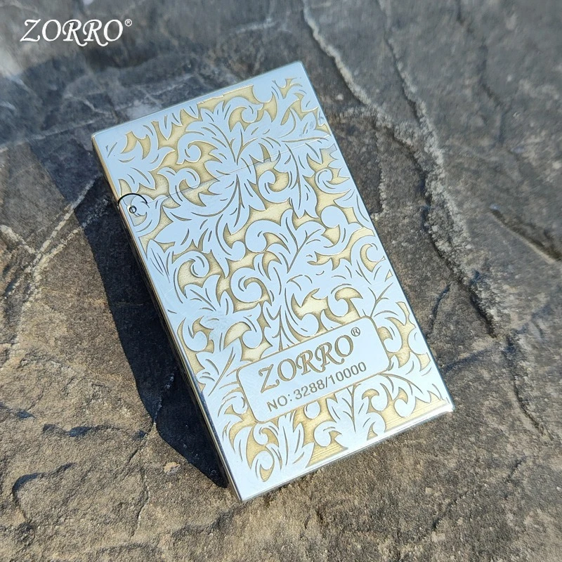 

ZORROZ552 White Nickel Light Plate Brass Kerosen Langsheng Lighter Piano Sound Carving Nickel Copper Double Color Relief