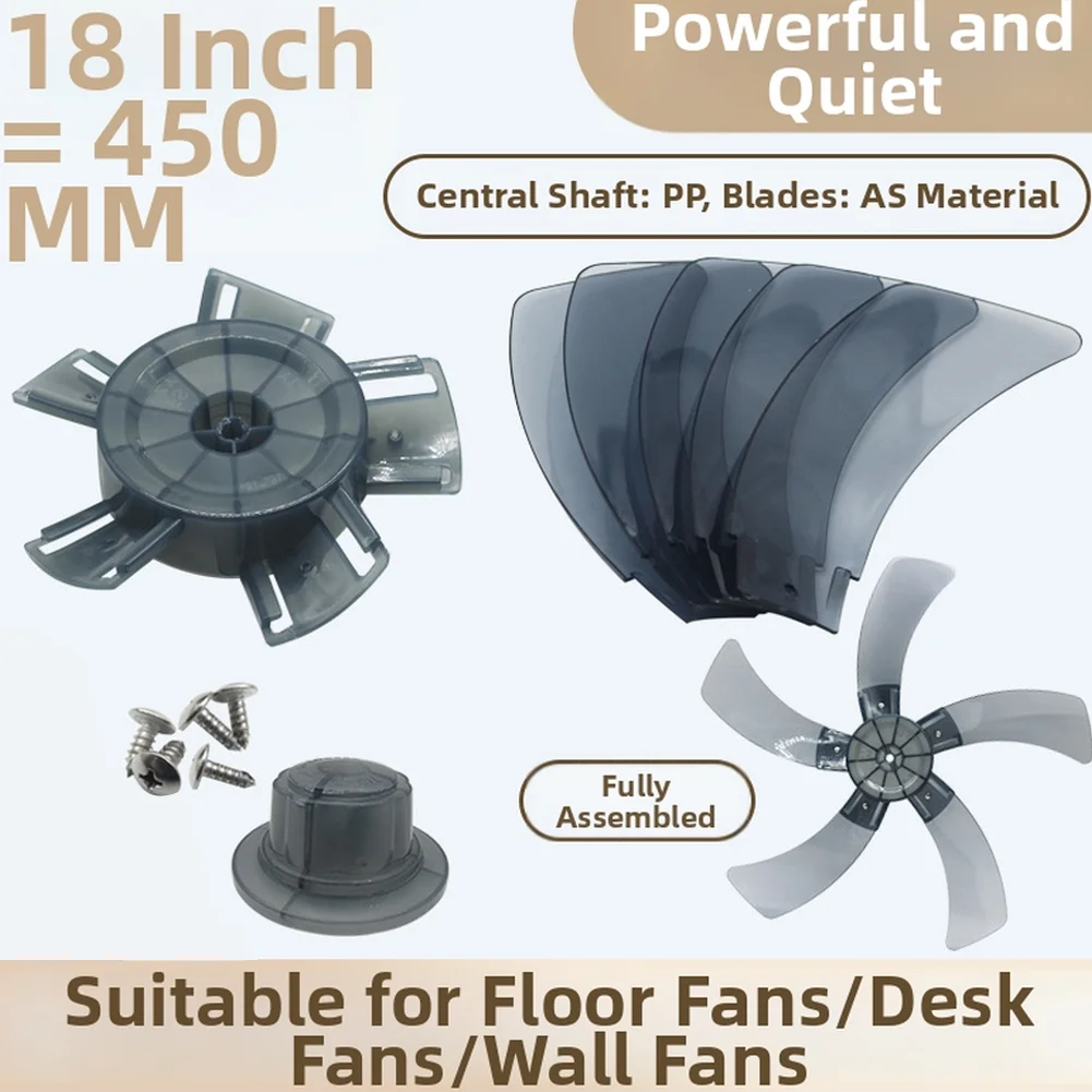 18 Inch Electric Fan with Thickened Blades for Wall Table or Floor Use Quiet Operation 5 Blade Air Circulation