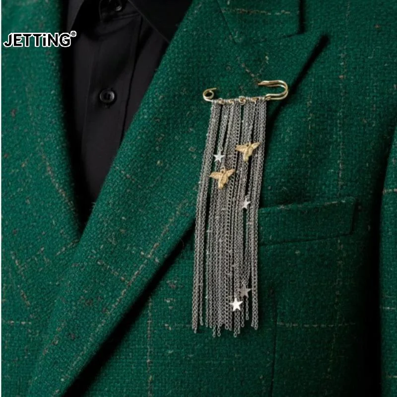Exaggerated Metal Chain Multiple Tassels Brooches Clothing Accessories Five-pointed Star Stylish Pin Jewelry Accessories Gifts