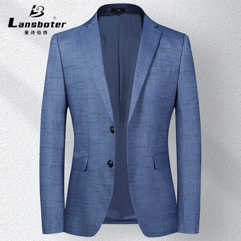 Lansboter-abrigo de traje azul para hombre, versión coreana, ajustado, para personas jóvenes y de mediana edad, chaqueta de negocios informal diaria, primavera