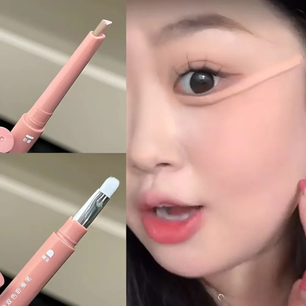 2 Color-Blocking Sleeping Silkworms Stick Ombre Pink Brown 2-in-1 Highlighter Ultra-Thin Natural Lower Lash Line Cosmeitc