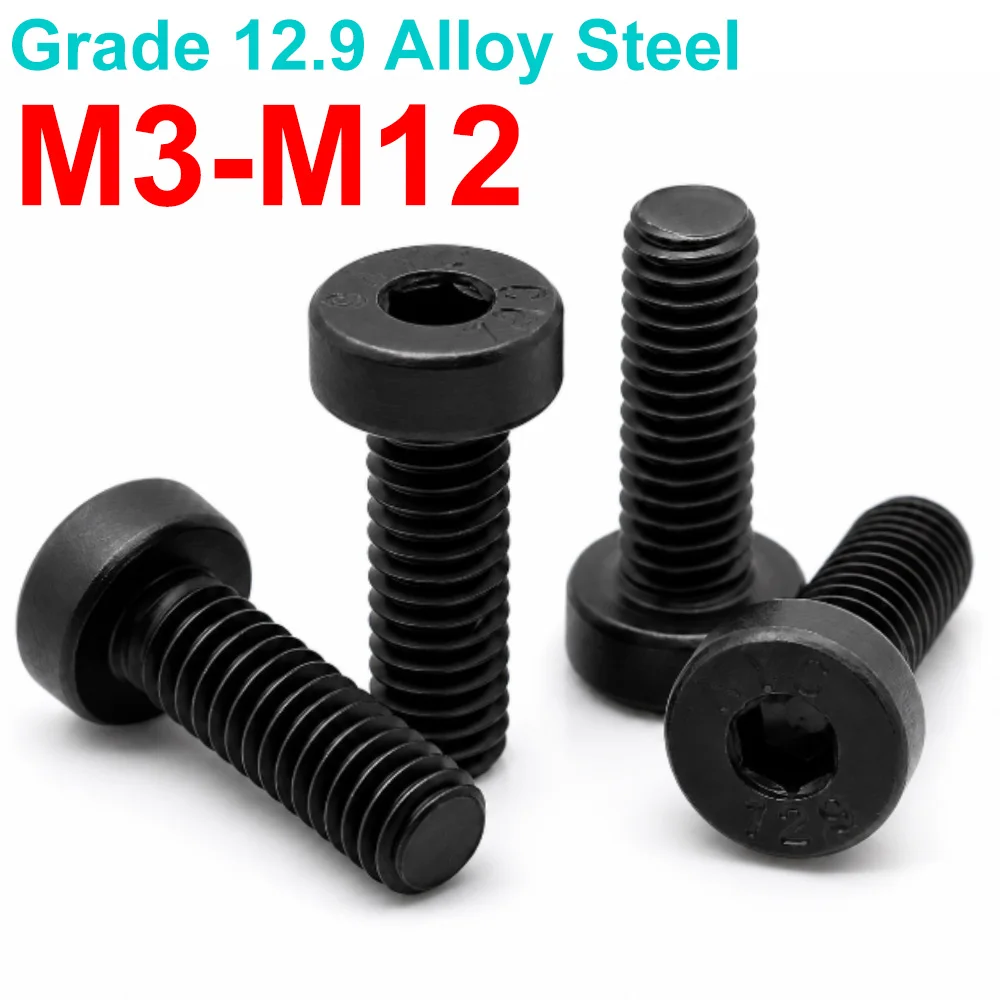 2-20pcs Black Grade 12.9 Alloy Steel Low Socket Cap Screws Thin Cup Hex Socket Allen Bolts M3 M4 M5 M6 M8 M10 M12