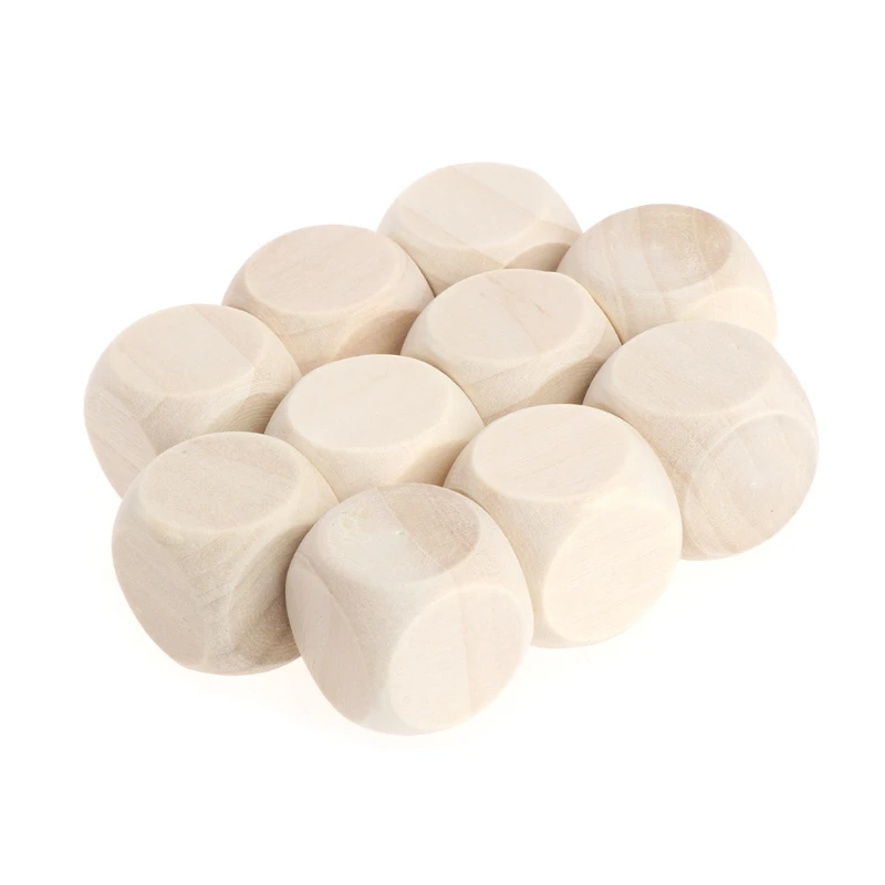 10 Pcs Wooden 6 Sided Cubes Rounded Corners for DIY Craft