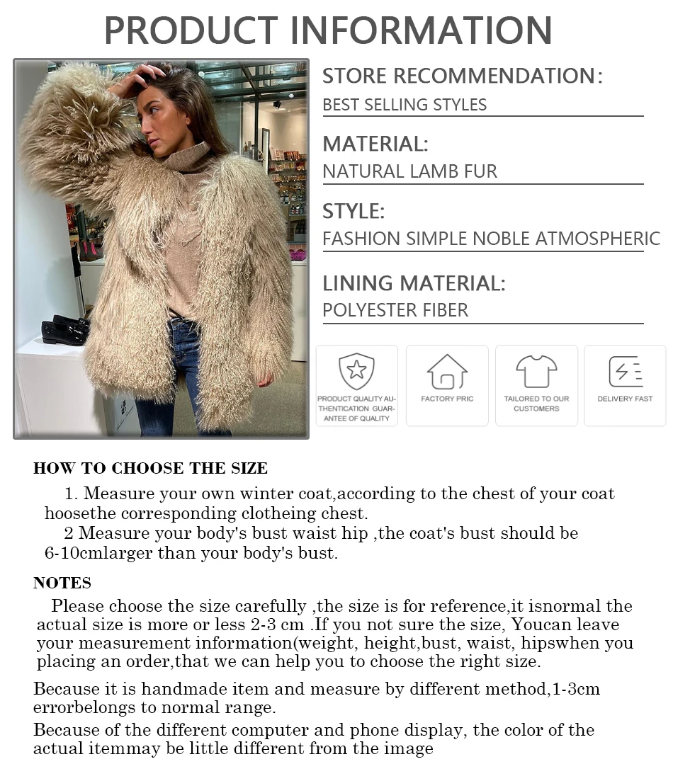 Women Lamb Fur Coat Mongolia Sheep Fur Coat With Round Collar Mid-Length Winter Real Fur Jacket 2024