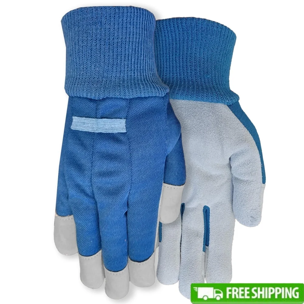 

Durable Ladies Leather Gloves with Reinforced Cowhide Palm Breathable Canvas Back Comfortable Knit Wrist Yard Garden Tasks