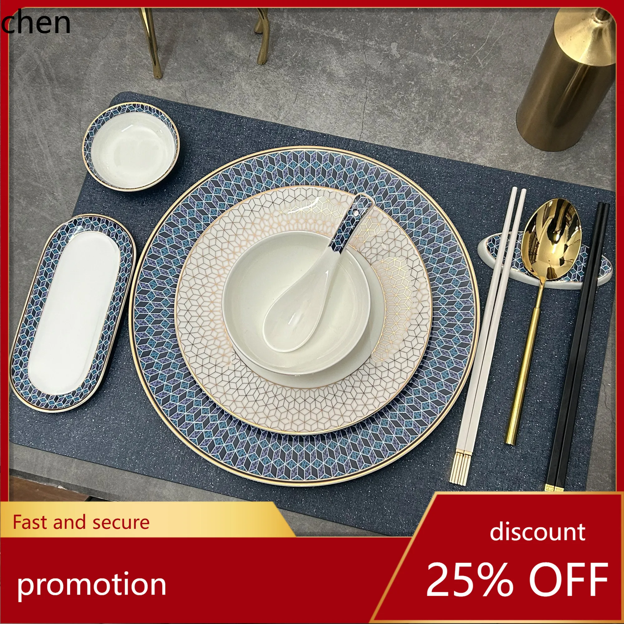 

H1chinoiserie tableware suit flower disc private club dinner plate star hotel restaurant bone plate bowl spoon chopstick holder