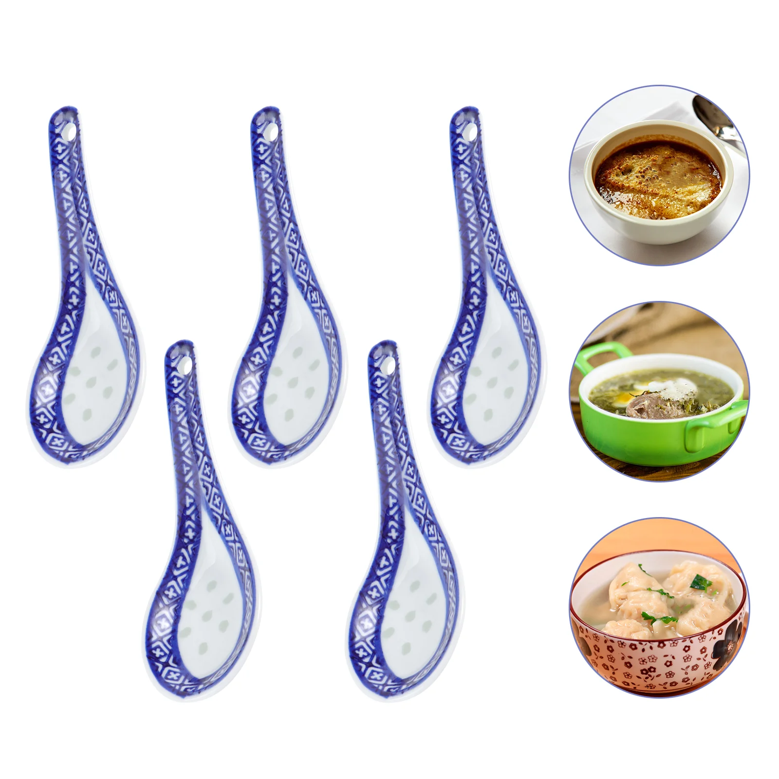 5 Pcs Asian Serving Spoons Useful Ceramic Hand-Pulled Noodle Ramen Noodles Soup Ladle