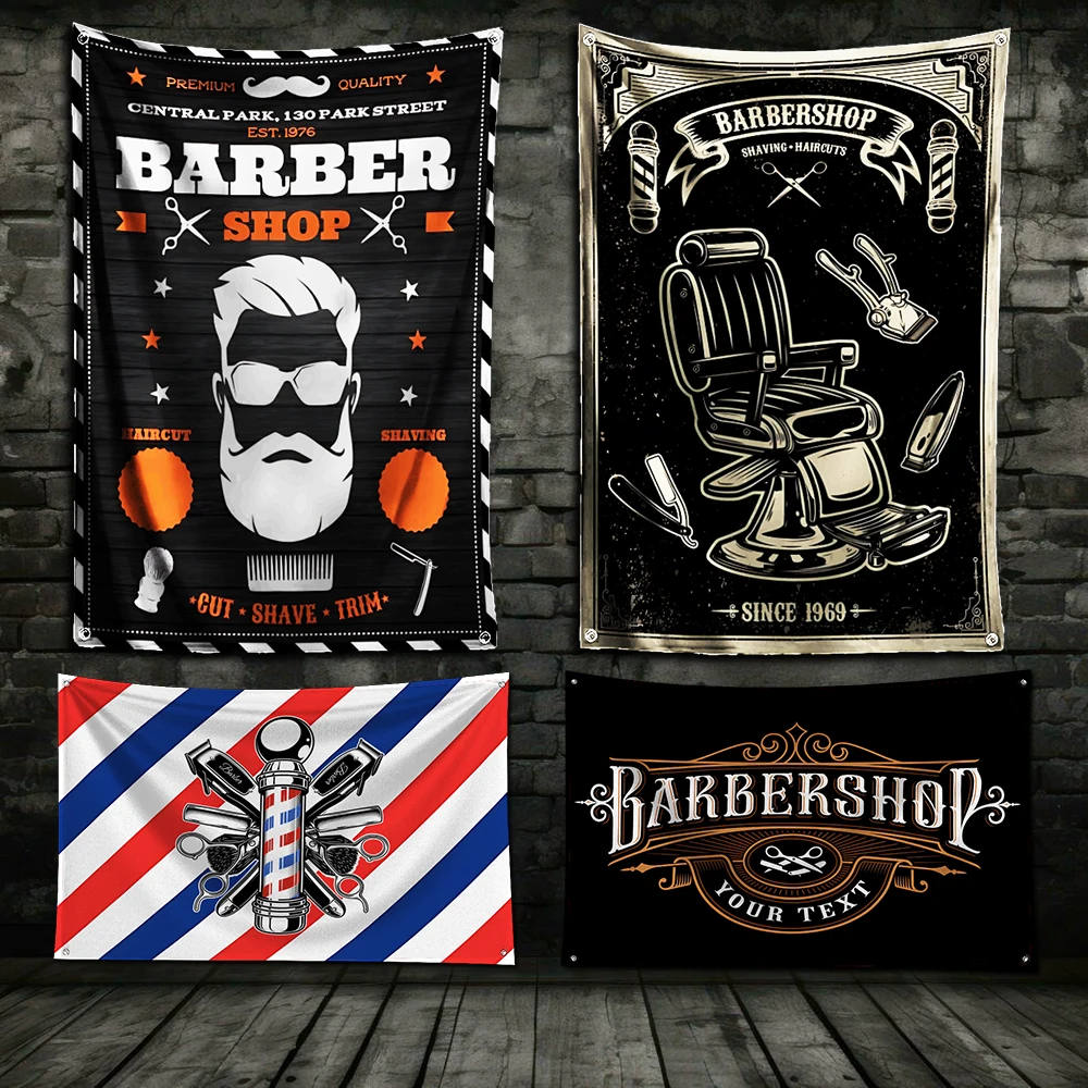 3x5 Ft Barber Shop Flag Polyester Digital Printing Banner for Garage Wall Art Out Door Decoration With Brass Grommets