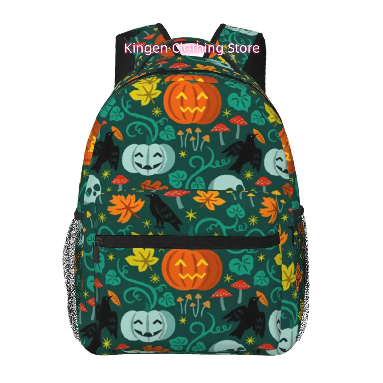 Dark Green Forest Pumpkin Crow Autumn Travel Hiking Backpacks, Ideal for Ipads And Laptops, Comfortable and Lightweight, Suitabl