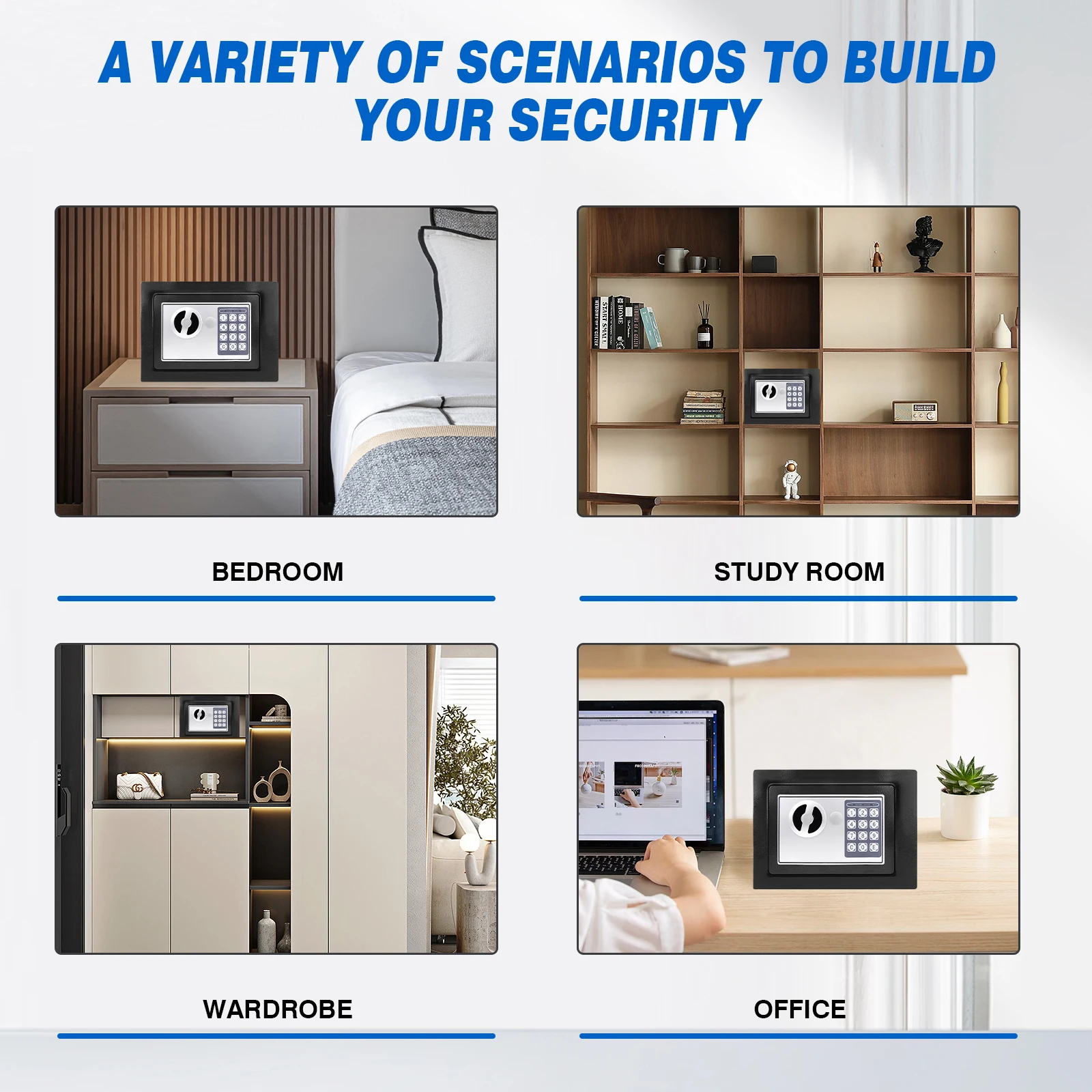 صندوق أمان 4.6 لتر/8.5 لتر، آمن للأمان الإلكتروني الرقمي مع لوحة مفاتيح رقمية ومفتاح أمان، آمن للنقود للبناء الفولاذي للمنزل