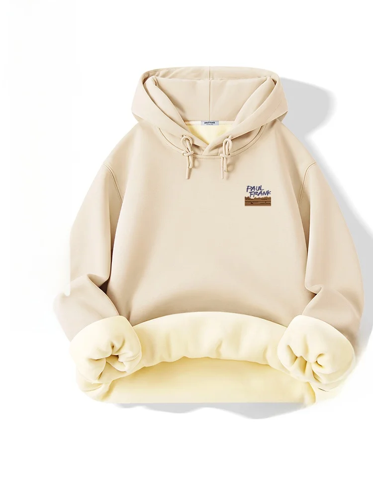 

Fce Lined Hoodie Men's Winter Thiened Warmth Clothing Large Mouth Monkey Embroidery Casual Sle Sweatirt