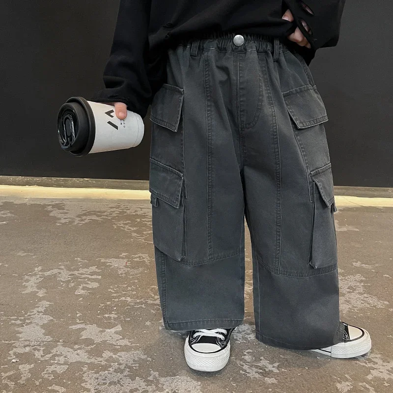 الأولاد البضائع السراويل الاطفال وسيم الشارع الشهير السراويل المستقيمة الأطفال ربيع الخريف فضفاضة واسعة أرجل السراويل الخريف ملابس كاجوال