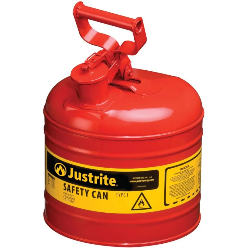 2 Gallon Type I Red Safety Gas Can for Gasoline with Flame Arrester and Self-Closing Lid, Made in USA, Galvanized Steel Flam