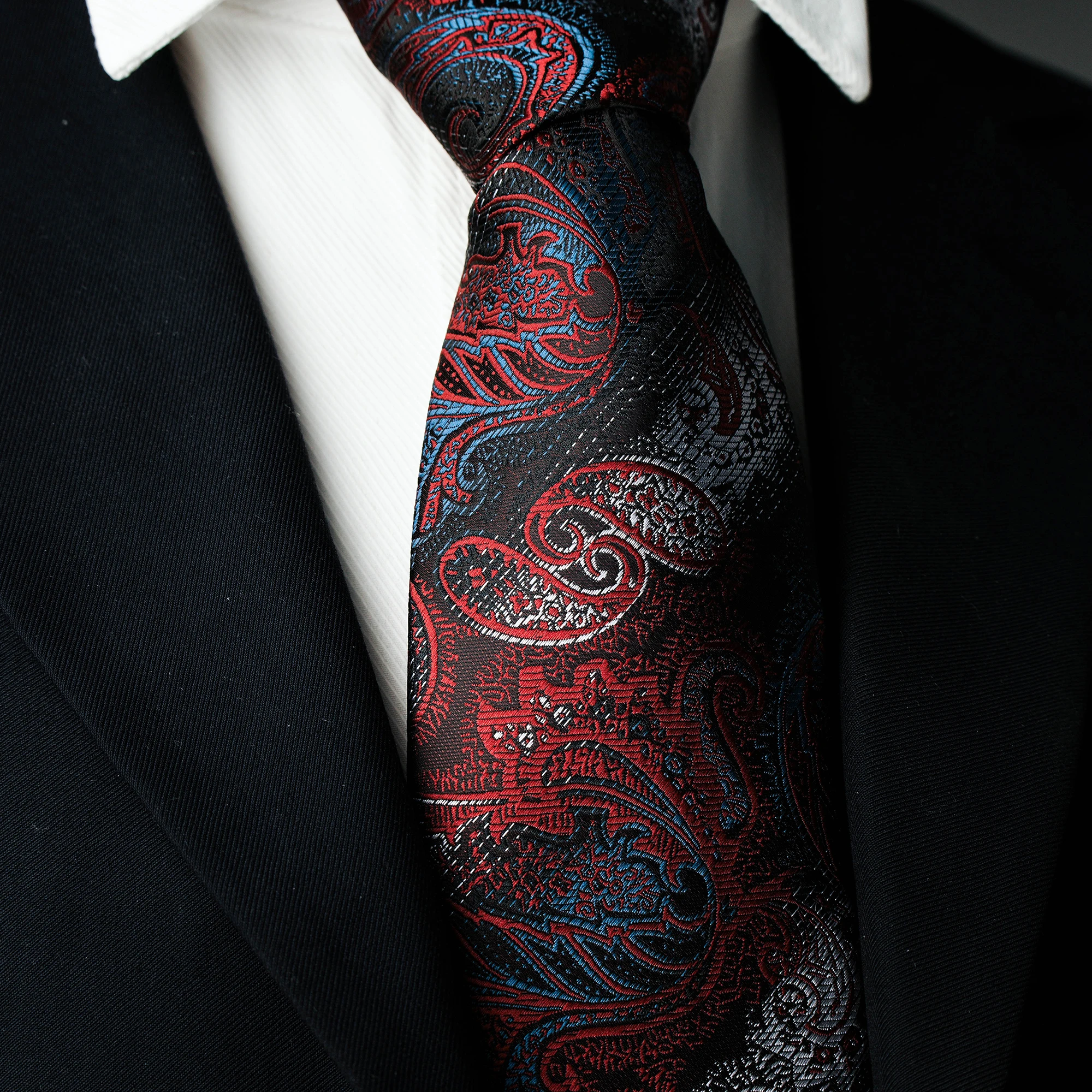 Herren-Krawatte mit 8cm Breite, Cashew-Blumenmuster, Klassische Seidenkrawatte, Gewebtes Paisley-Jacquard-Muster, Formelle Krawatte für Hochzeit, Party und Business – Detail 7
