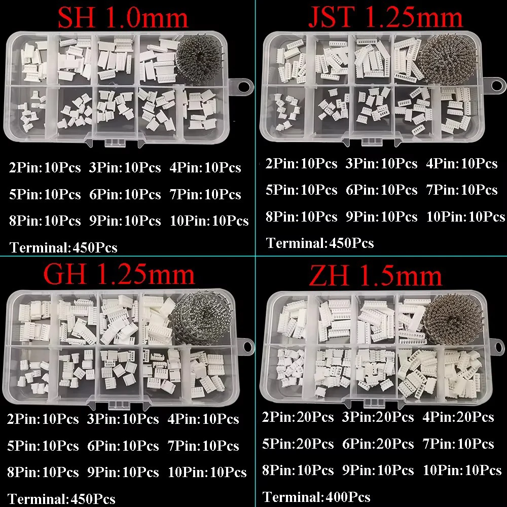 540Pcs/Box SH 1.0mm/JST 1.25mm/GH 1.25mm/ZH 1.25mm Connector Kit Housing Crimp Terminal 2/3/4/5/6/7/8/9/10Pin Pin Header Socket view 6