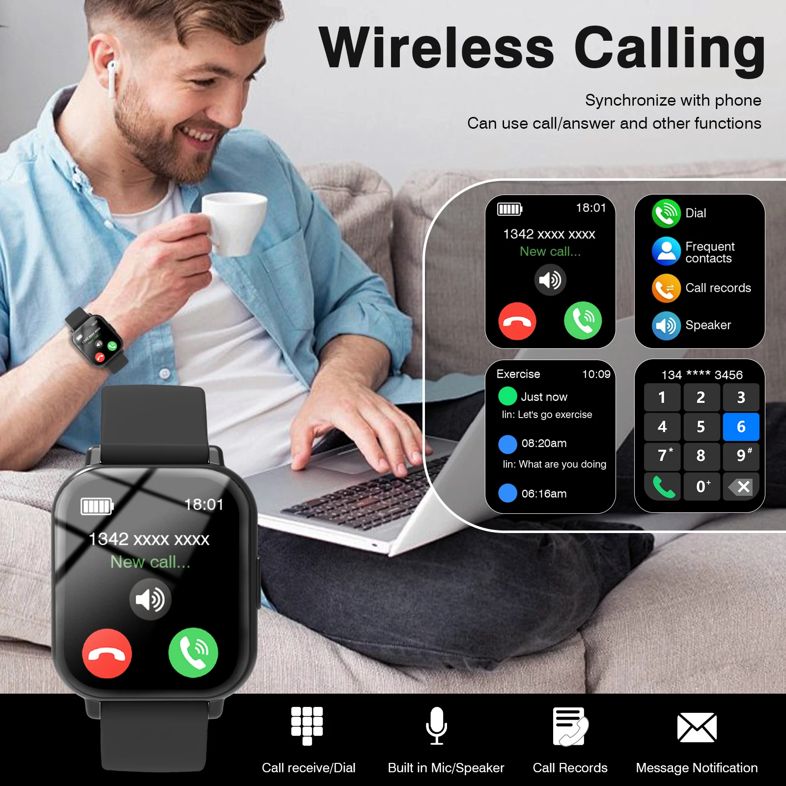 Smartwatch Calling New Popular Wireless Charging Men BT Call Women Sport Step And Calorie Tracking Smartwatch For IOS Android