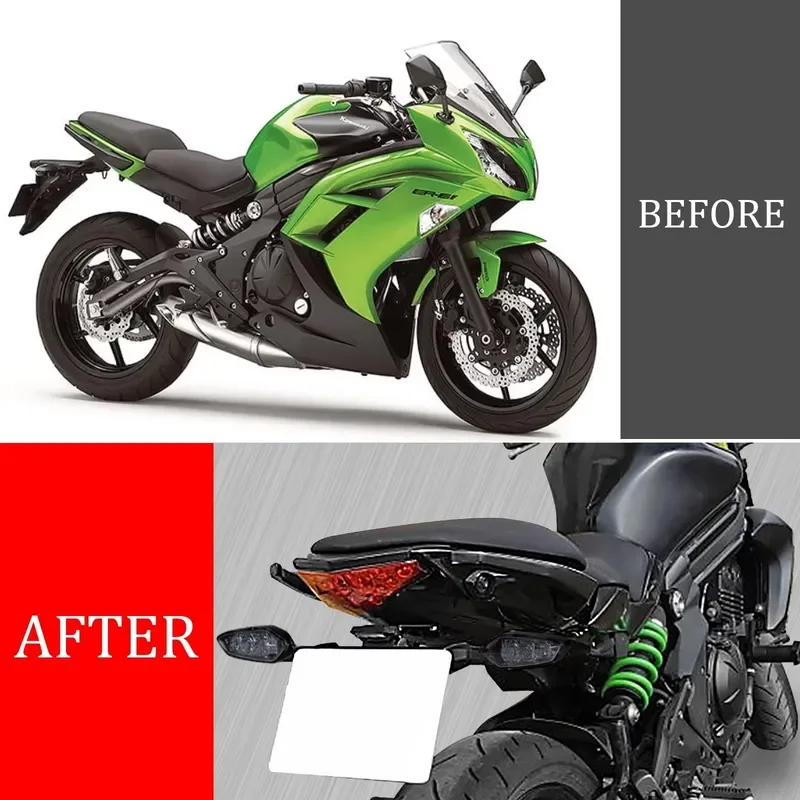 for KAWASAKI ER6N ER6F NINJA 650 EX650 2012-2016 LED Tail Light Fender Eliminator with Integrated Turn Signals Sleek Rear