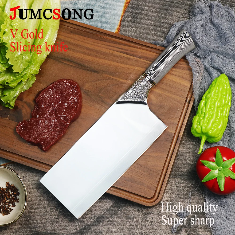 

JUMCSONG 8.5-inch Slicing Knife V Gold Powder Steel Ultra Fast Slicing Cutting Chinese kitchen Knife Chef Specific Cutting Knife