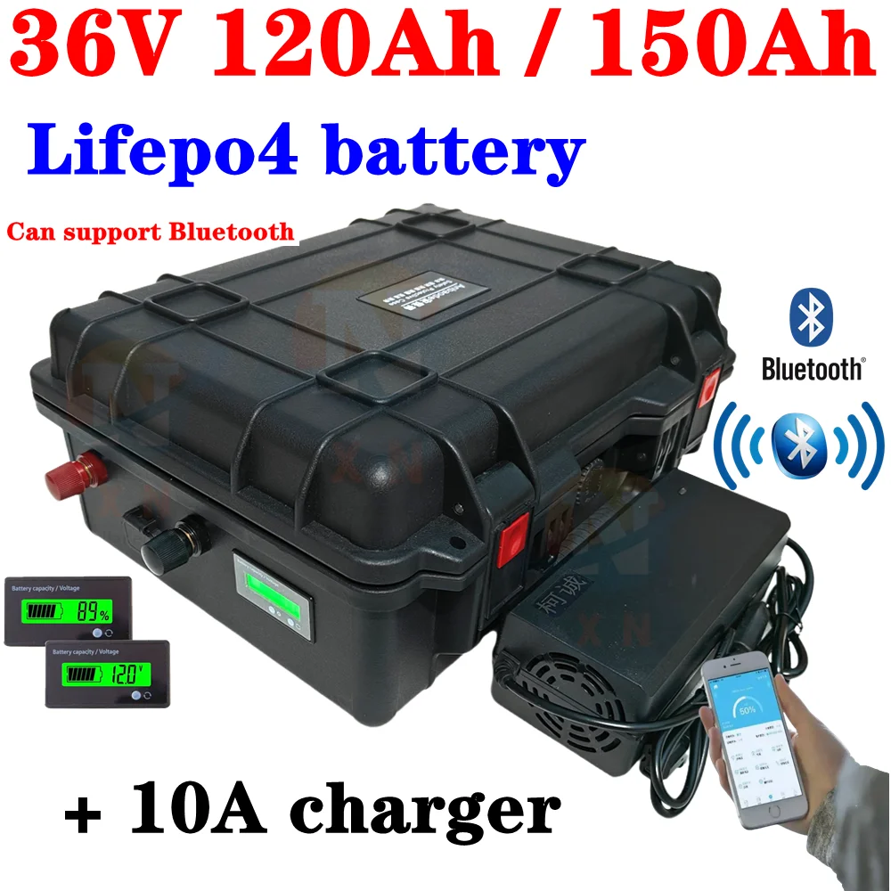 XN 36V 150AH lifepo4 36v 120Ah lifepo4 batteria al litio bluetooth APP BMS per 4000w go cart bici scooter barca + caricatore 10A