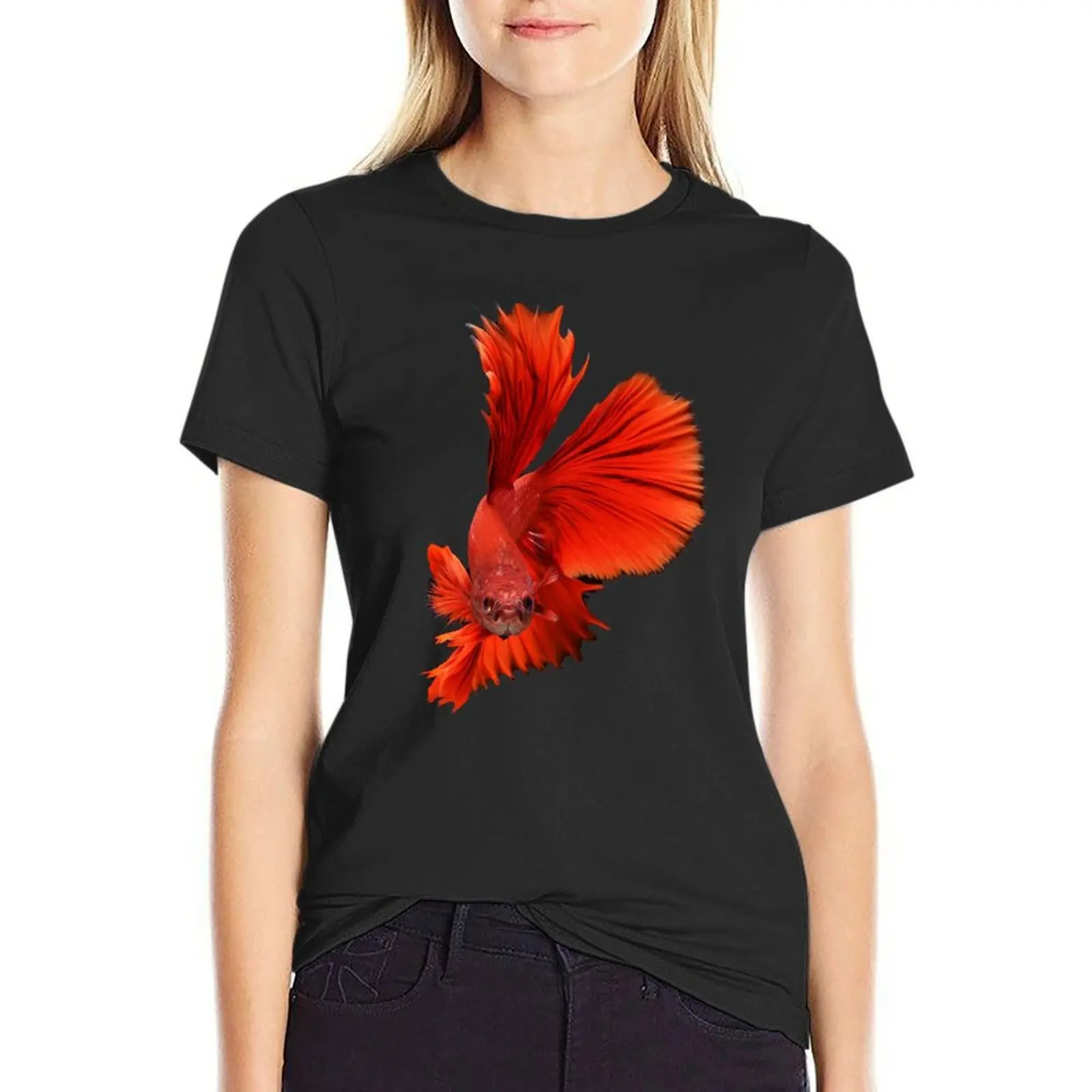 

Red Fighting Fish T-Shirt anime clothes korean fashion aesthetic clothes oversized western t shirts for Women