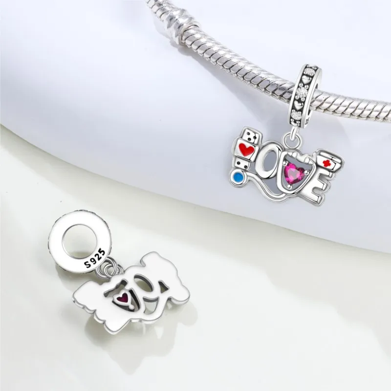 MISEFF 2025 925 فضة السماعة ممرضة قبعة الحب قلادة جالبة للحظ الأصلي خرز سوار DIY بها بنفسك مجوهرات النساء هدايا