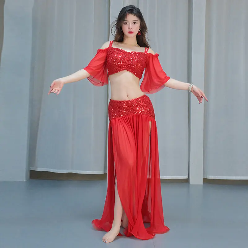 ベリーダンス練習服夏の新スタイルパフォーマンス衣装セクシーなホットガールスパンコールオリエンタルダンスハイエンドグループ服