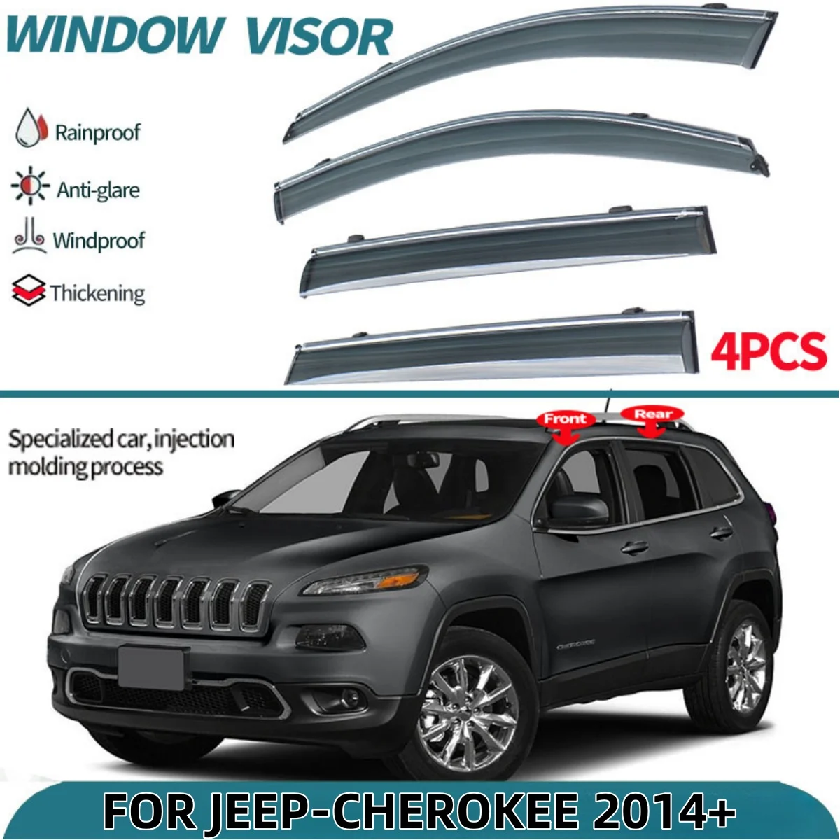 4pcs Window Visor PC with Stainless Chrome Rain Guard Wind Deflector For Jeep Grand Cherokee 2014+ Car Weather Shield Accessory