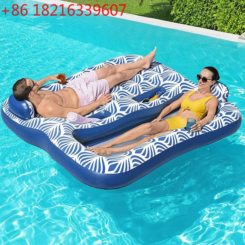 Piscina Doble TAO para Bronceado, Cama Flotante con Malla y Cubeta para Hielo, Flotador Acuático para Adultos