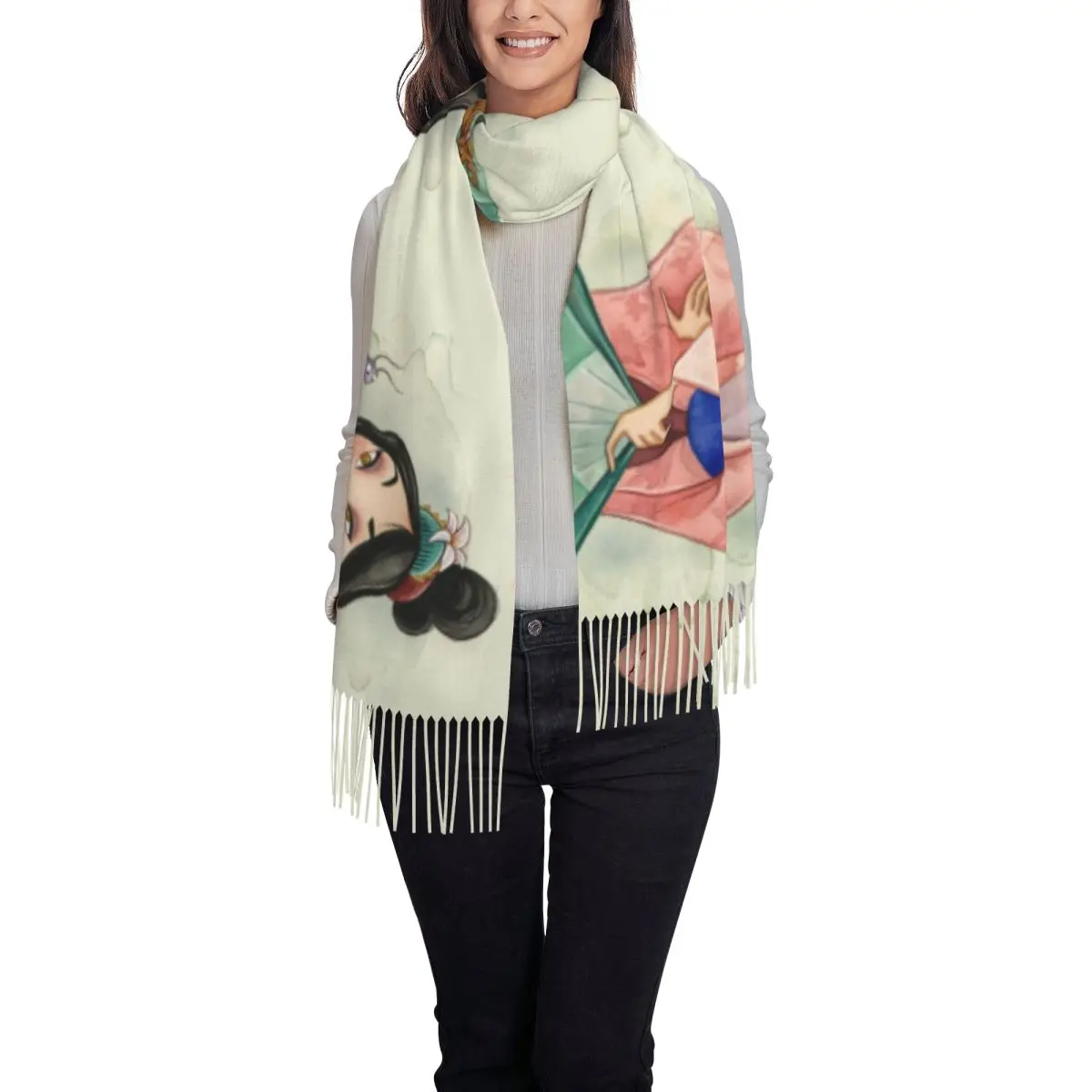 Custom Printed Mulan Funny Cartoon Scarf Women Men Winter Warm Scarves Shawl Wrap