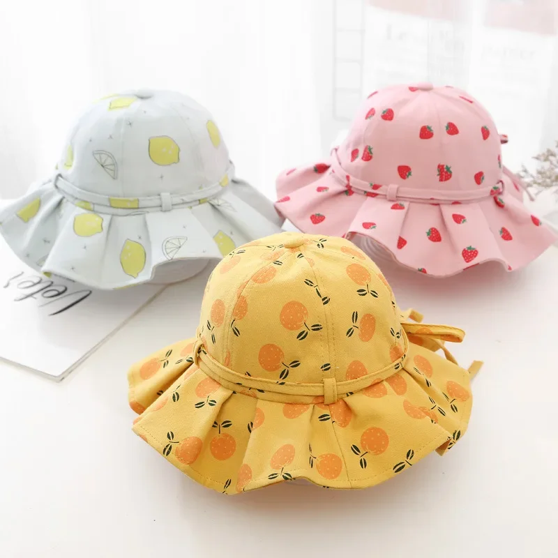 Cute Summer Baby Girl Bucket Hat Print Outdoor Bowknot Kids Girl Sun Hat Children Intant Toddler Panama Beach Cap