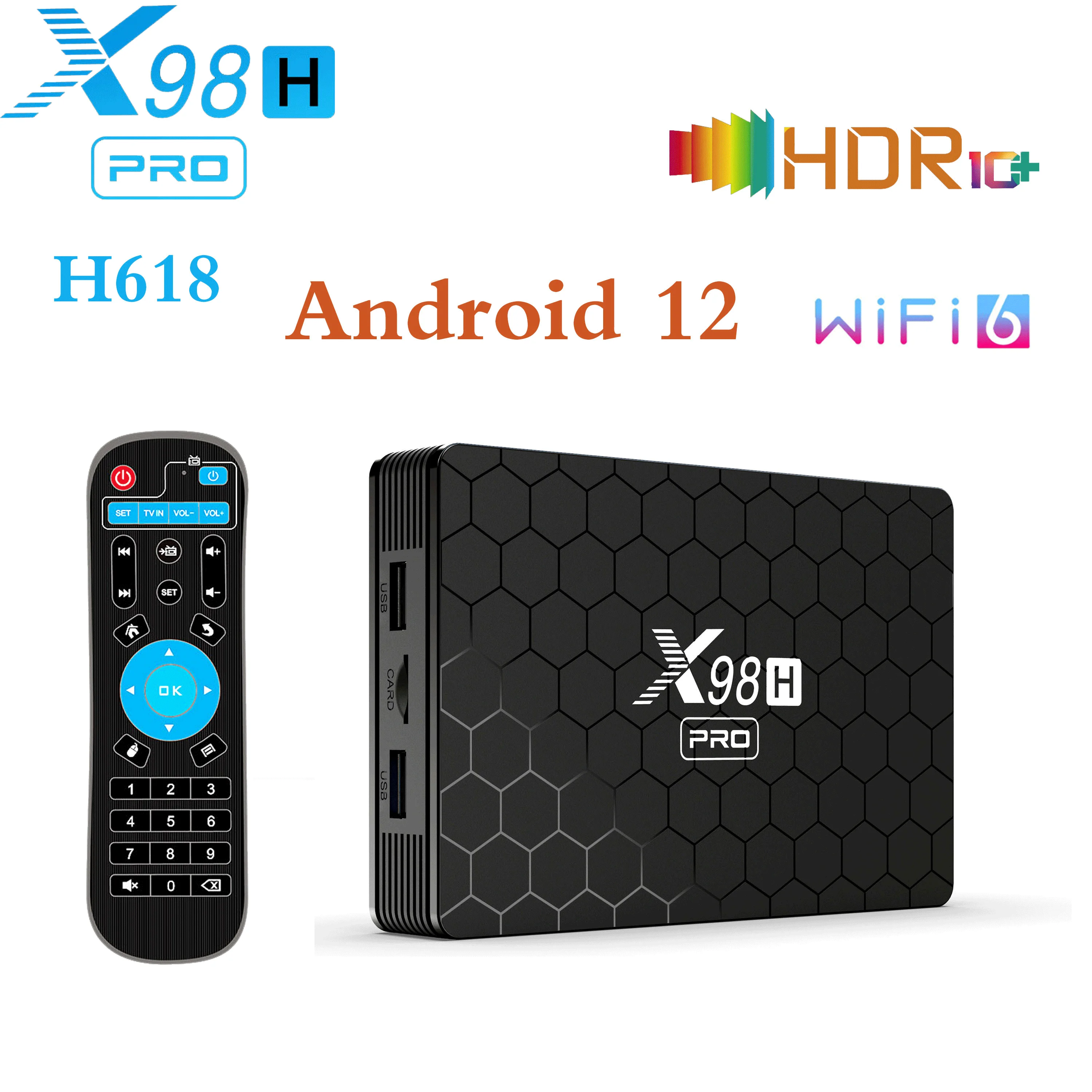 

x98h pro Android 12 TV Box Allwinner H618 Wifi6 AV1 2.4G 5G Wifi 4G 64G 1000M Set-top box BT5.0 Smart tv box 6K 4K Media Player