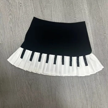 Spring Black White Spliced Women Short Skirt Y2k Slim Design Harajuku Mini Skirt Female Empire Korea Style Chic Piano Skirt 2