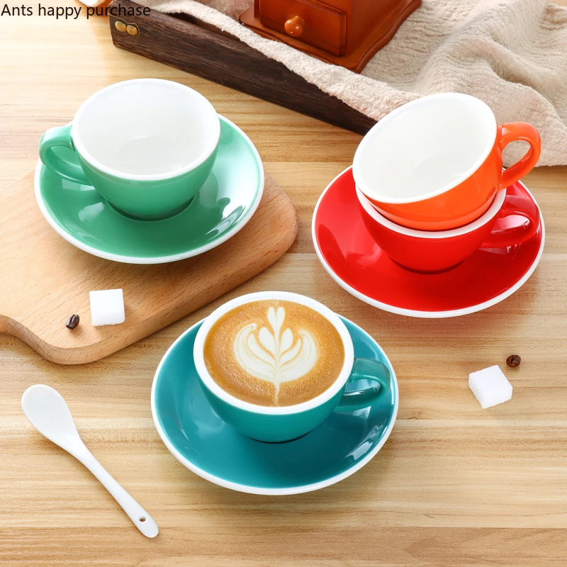 150ml Coffee Cup Saucer White Rim Solid Color Ceramic Mug Cappuccino Cups Coffee Mug Milk Tea Cup Afternoon Tea Cups Milk Mugs