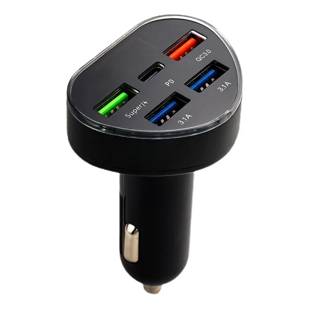 66 W Car Charger Pd Qc3.0 5 พอร์ต Fast CHARGING ADAPTER สําหรับ USB Type C ไฟแช็ก Charger V3j0