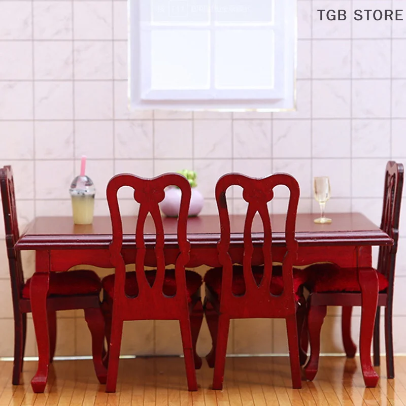 1Pcs Miniatures Retro Wooden Dining Table Chair Simulation 1:12 Dollhouse Furniture Toy