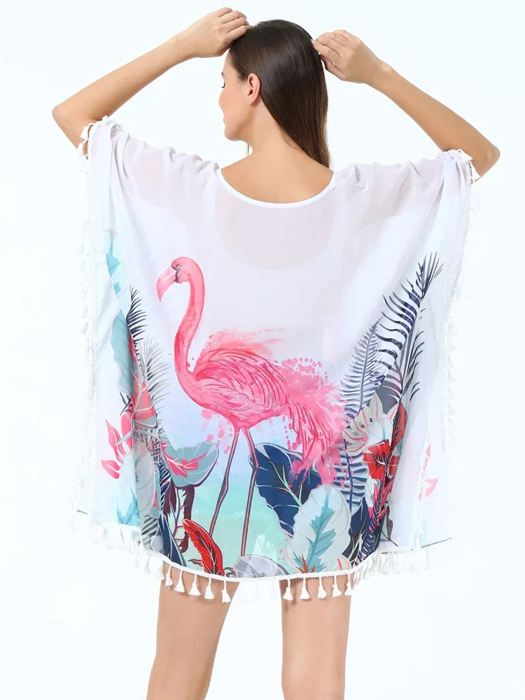 2025 nuevo Bikini Cover-Ups mujer playa cubrir Chic impreso borla de talla grande playa 2025 moda de verano mujer vacaciones ropa de playa