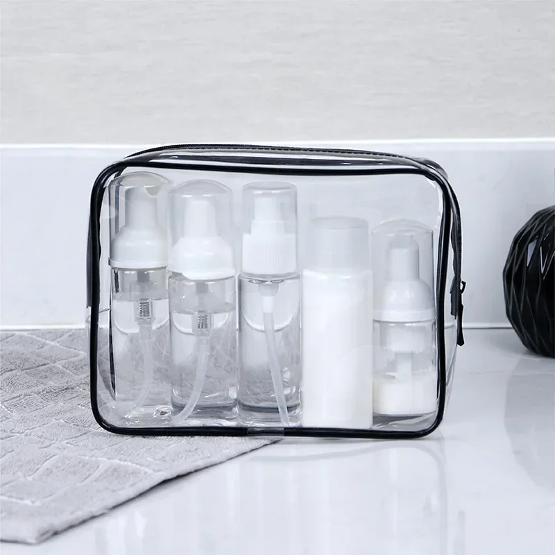 Large Capacity Transparent Black Cosmetic Bag with Waterproof Zipper Women Men Travel Toiletry Organizer Makeup Wash Bag