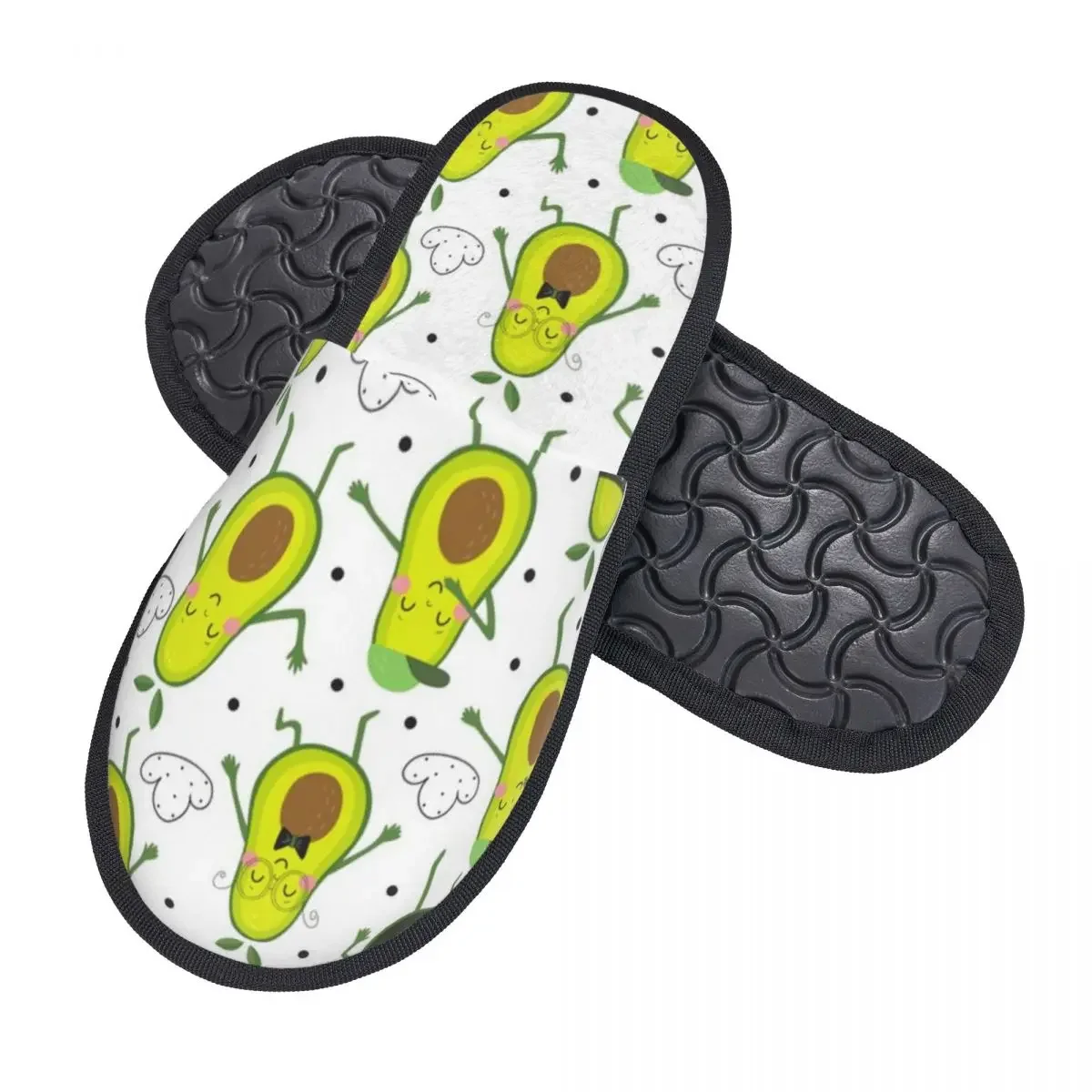 Winter Warm Women Men Plush Flat Indoor Slippers Cute Avocado Pattern Furry Home Non-slip Shoes