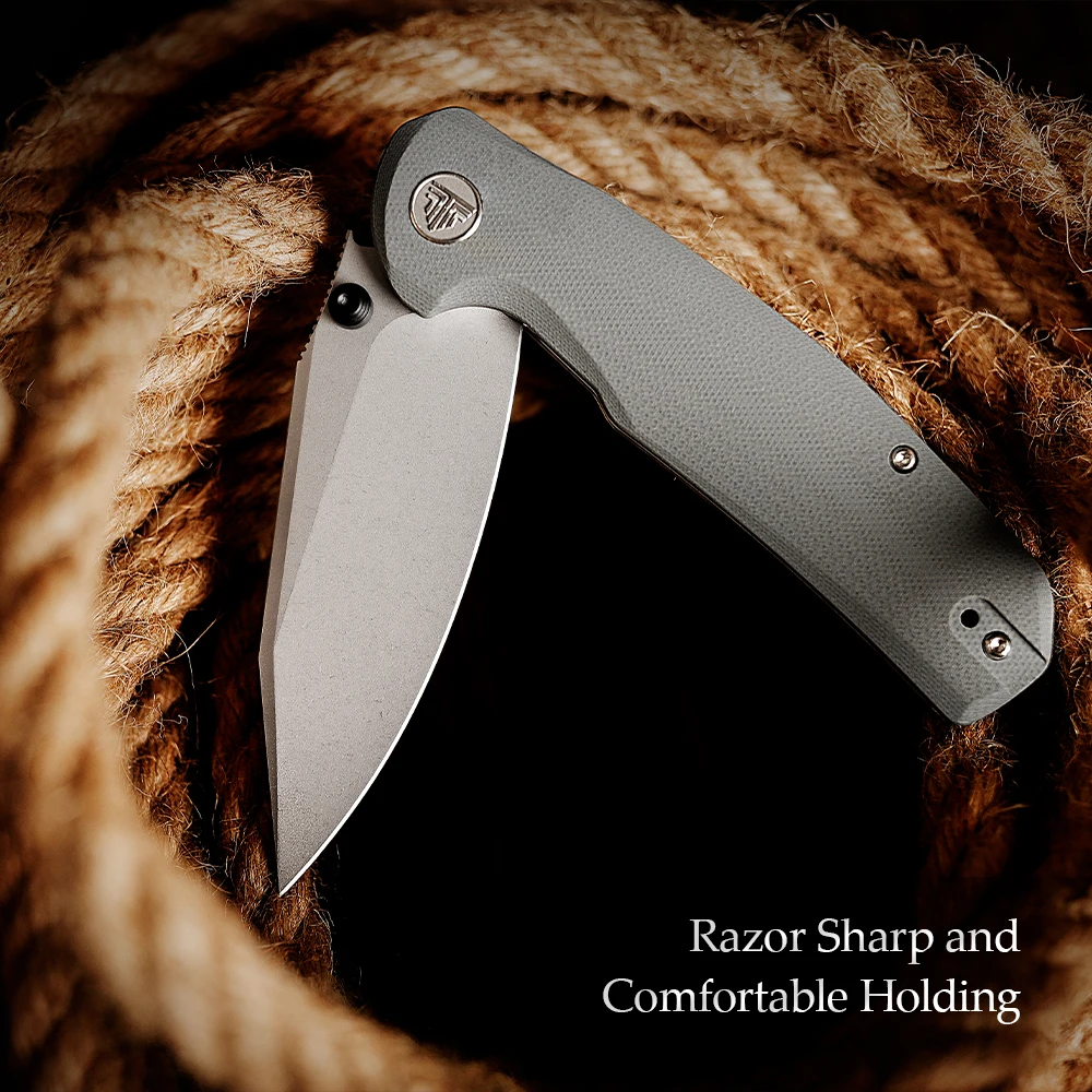 TRIVISA EDC Folding Knife for Men, Axis Pocket Knife with Clip，3.34” 14C28N Steel ,Stonewash Blade,G10 Handle.Camping Tool