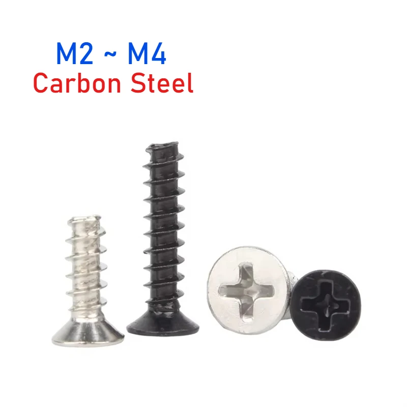 Black/Nickel Plated Cross Countersunk Cut Tail Self Tapping Screws M2 M2.3 M2.6 M3 M3.5 M4 for Wood Electronics
