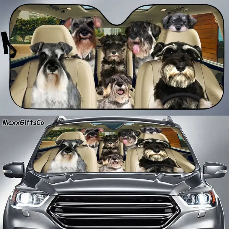 

Miniature Schnauzer Car Sun Shade, Miniature Schnauzer Windshield, Dogs Family Sunshade, Dogs Car Decor, Miniature Schnauzer Lov